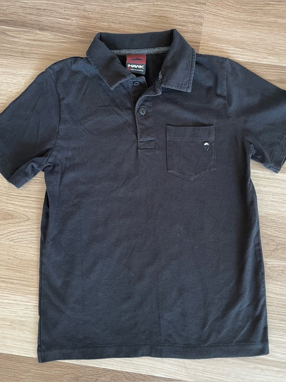 Tony Hawk Boys 7x XL Black Solid Short Sleeve Collared Button Polo Shirt Pocket